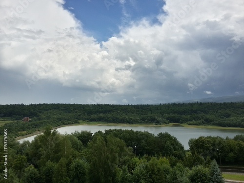 Beautiful mountain lake landscape in Truskavets, Ukraine
