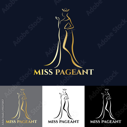 Gold miss lady logo for pageant vector art design