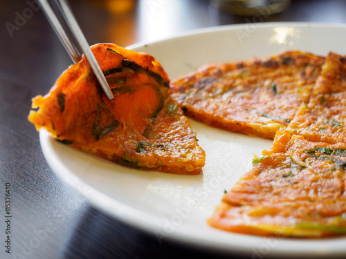 Korean fritters made with kimchi