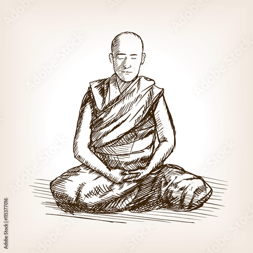 Buddhist monk sketch style vector illustration