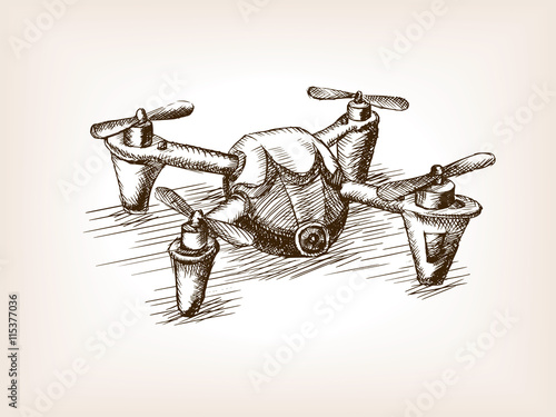 Quadrocopter drone sketch vector illustration