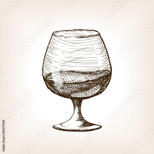 Cognac in glass sketch style vector