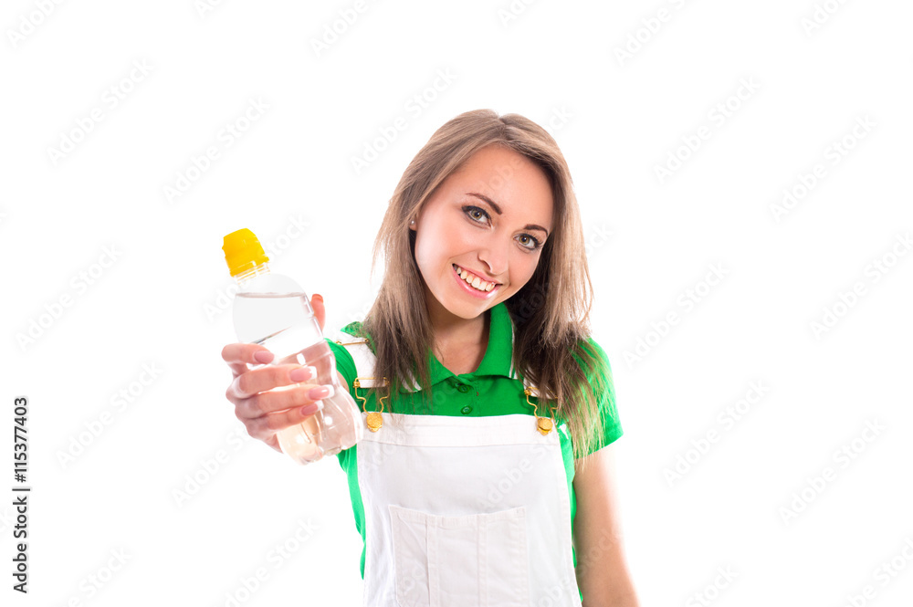 Beautiful brunette girl in fitness clothes with bottle of water isolated on white background. Sexy young woman posing in the studio. Beautiful brunette girl in fitness clothes with bottle of water isolated on white background. Sexy young woman posing in the studio.