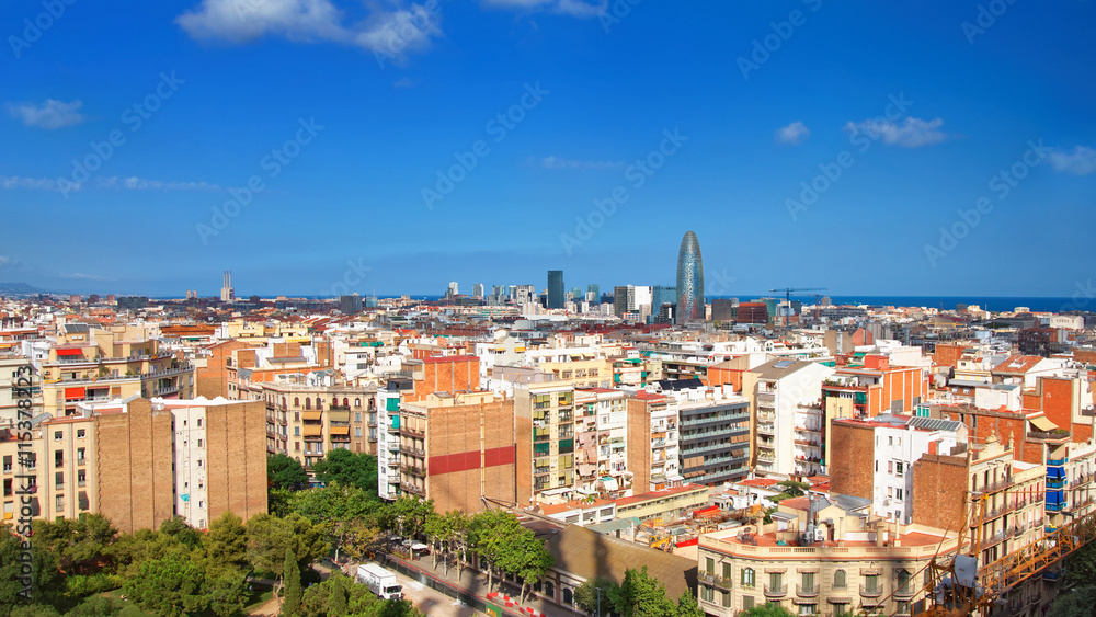 Aerial view on Skyline of Barcelona city center