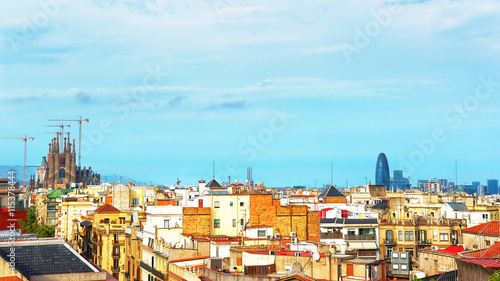 Panoramic view on Sagrada Familia under construction in Barcelon