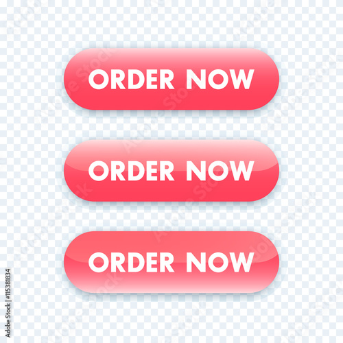 order now button for web design, red version, vector illustration