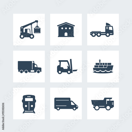 transportation, logistics icons on white, vector illustration