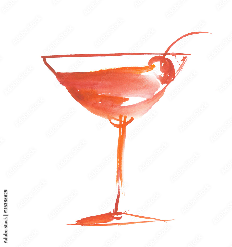 tropical summer cocktail. isolated watercolor painting on white tropical summer cocktail. isolated watercolor painting on white