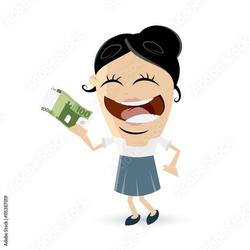 happy woman with euro bill