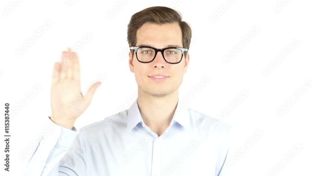Saying hello to someone. Handsome businessmen greeting someone isolated on white Saying hello to someone. Handsome businessmen greeting someone isolated on white