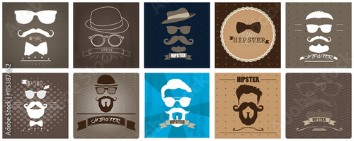 Set of hipster icons, vector illustration