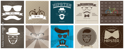 Set of hipster icons, vector illustration