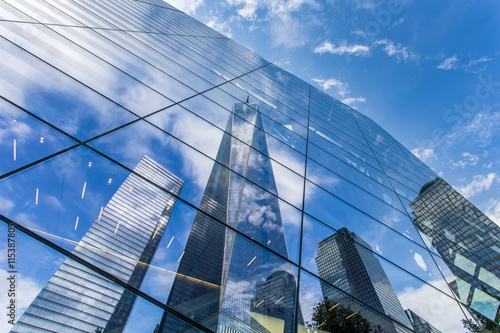 New York City - looking up. Buildings of Manhattan - Freedom Tower.