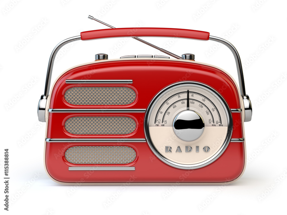 Fototapeta premium Red vintage retro radio receiver isolated on white.