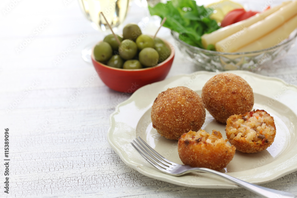 arancini di riso, fried risotto rice balls, italian sicilian food arancini di riso, fried risotto rice balls, italian sicilian food