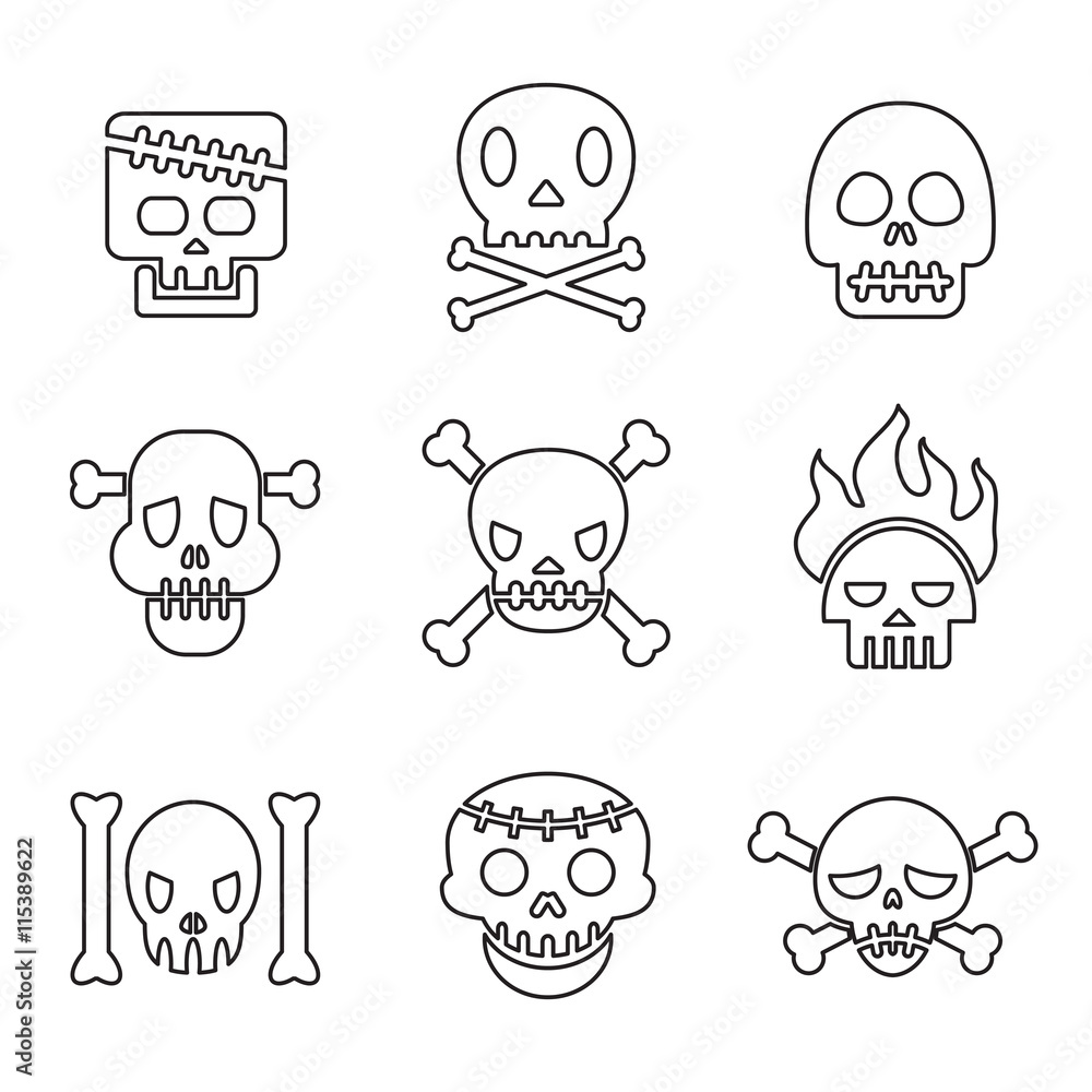 Skull line icon set