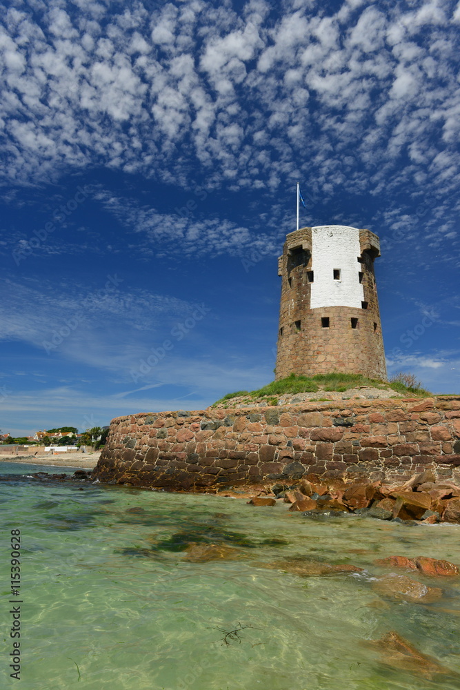 Le Hocq tower, Jersey, U.K.   Wide angle image of an uninhabited building from the 19th century Napoleonic Wars.