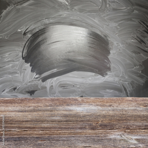 School desk - empty balckboard with chalk and wet traces background photo