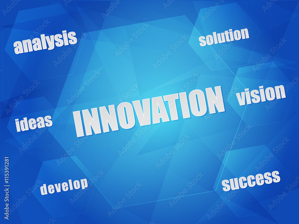 innovation and business concept words in hexagons, vector
