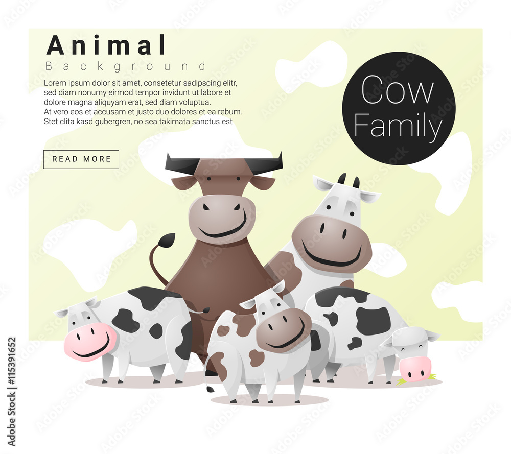 Obraz premium Cute animal family background with Cows , vector , illustration
