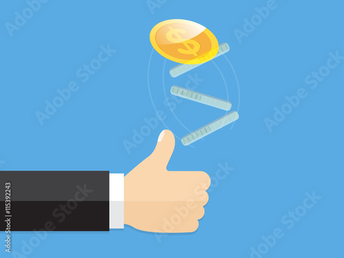 hand of businessman tosses a gold coin. guessing game heads or tails