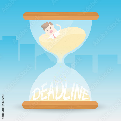 businessman is sinking like quicksand  in the hourglass. employee work under pressure and meet tight deadlines