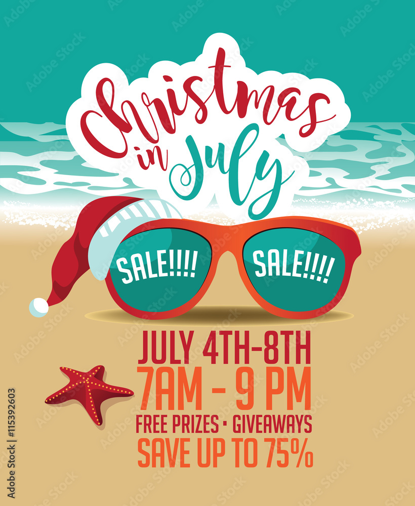 Christmas in July sale marketing template. EPS 10 vector.