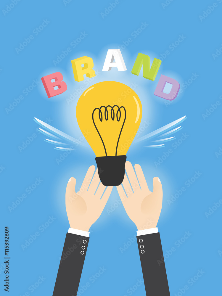 start your own business with creative ideas. hands of businessman holding glowing light bulb with colorful word BRAND start your own business with creative ideas. hands of businessman holding glowing light bulb with colorful word BRAND