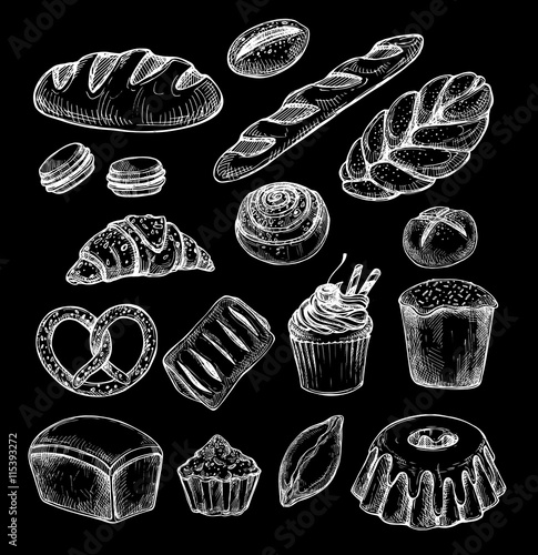 Hand drawn vector illustration - Set with sweet and dessert (cro
