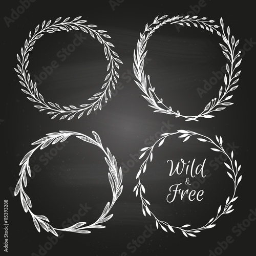 Hand drawn vector illustration. Vintage decorative collection of laurels and wreaths. Perfect for invitations, greeting cards, quotes, blogs, posters and more. Chalk sketch