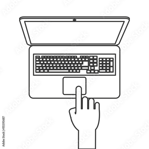 flat design laptop topview with hand icon vector illustration line design
