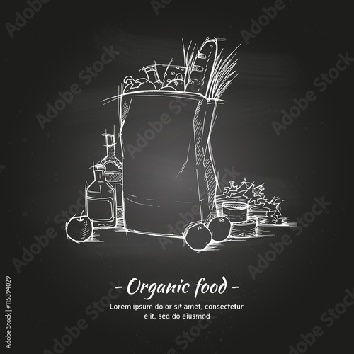 Hand drawn vector illustration - Supermarket shopping bag with h