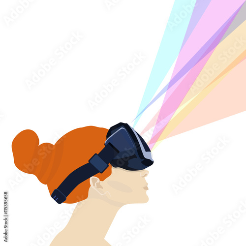 redhead girl with glasses virtual reality.vector illustration.