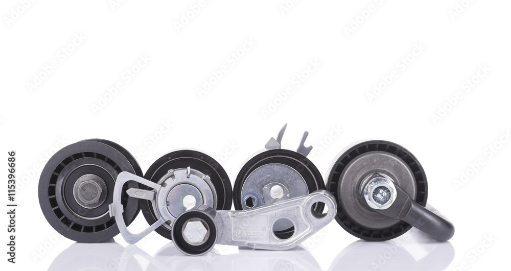 Timing belt rollers isolated on white Timing belt rollers isolated on white