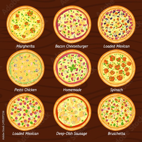 Set of pizza flat icon