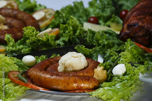 Canvas Print Portion of pork sausage to serve