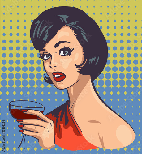 Vintage elegant woman with wine vector pic