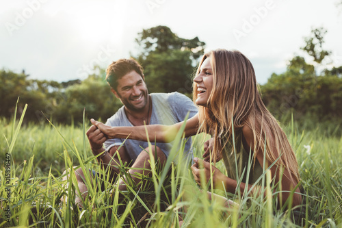 Loving young couple having fun outdoors