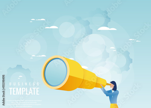 Businesswoman holding spyglass, business visionary