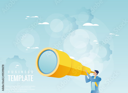Creative business concept. Businessman holding spyglass, business visionary