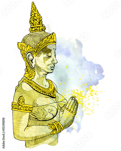 Statue Buddha meditation in Nirvana, Thai style, vector pic