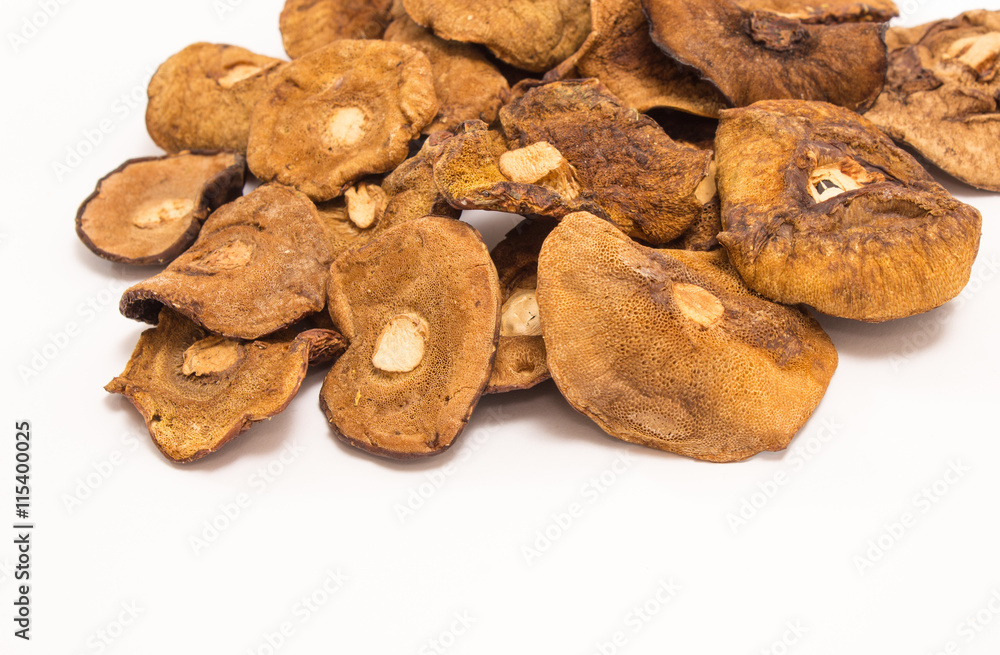 Dried mushrooms isolated on white Dried mushrooms isolated on white