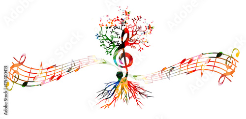 Colorful music background with G-clef tree