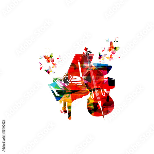 Colorful music background with violoncello and piano