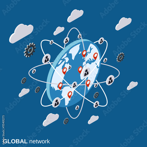 Global network flat isometric vector concept