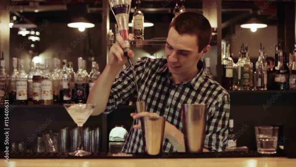 Attractive Bartender making a cocktail at the bar Attractive Bartender making a cocktail at the bar