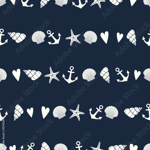 Tapety Morski wzór z rozgwiazdy, muszli i kotwicy. Tło ładny życia morskiego. Motyw morski. Projektowanie tkanin, tkanin, poduszek i dekoracji.
