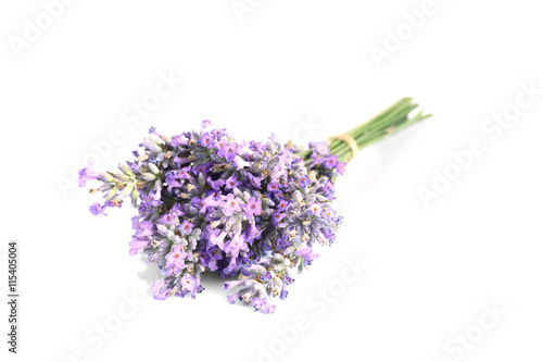 Fototapeta Naklejka Na Ścianę i Meble -  Tied bunch of lavender flowers on white background