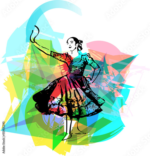 Illustration of woman dancing marinera. Peruvian dancing.