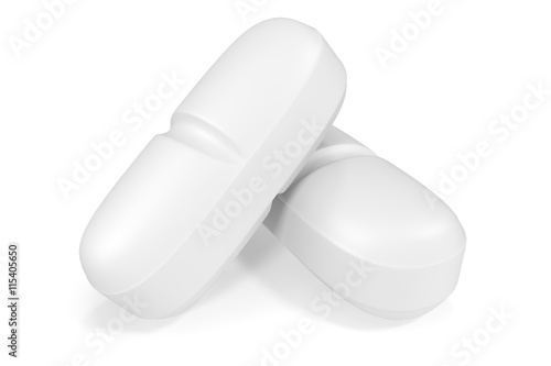 Two white medical pills isoleted. 3d illustration